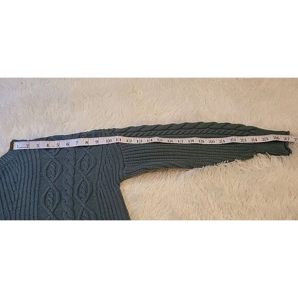 Aeropostale Blue Green Cable Knit Sweater Medium‎ Womens Cotton Warm Cozy EUC - Picture 6 of 9